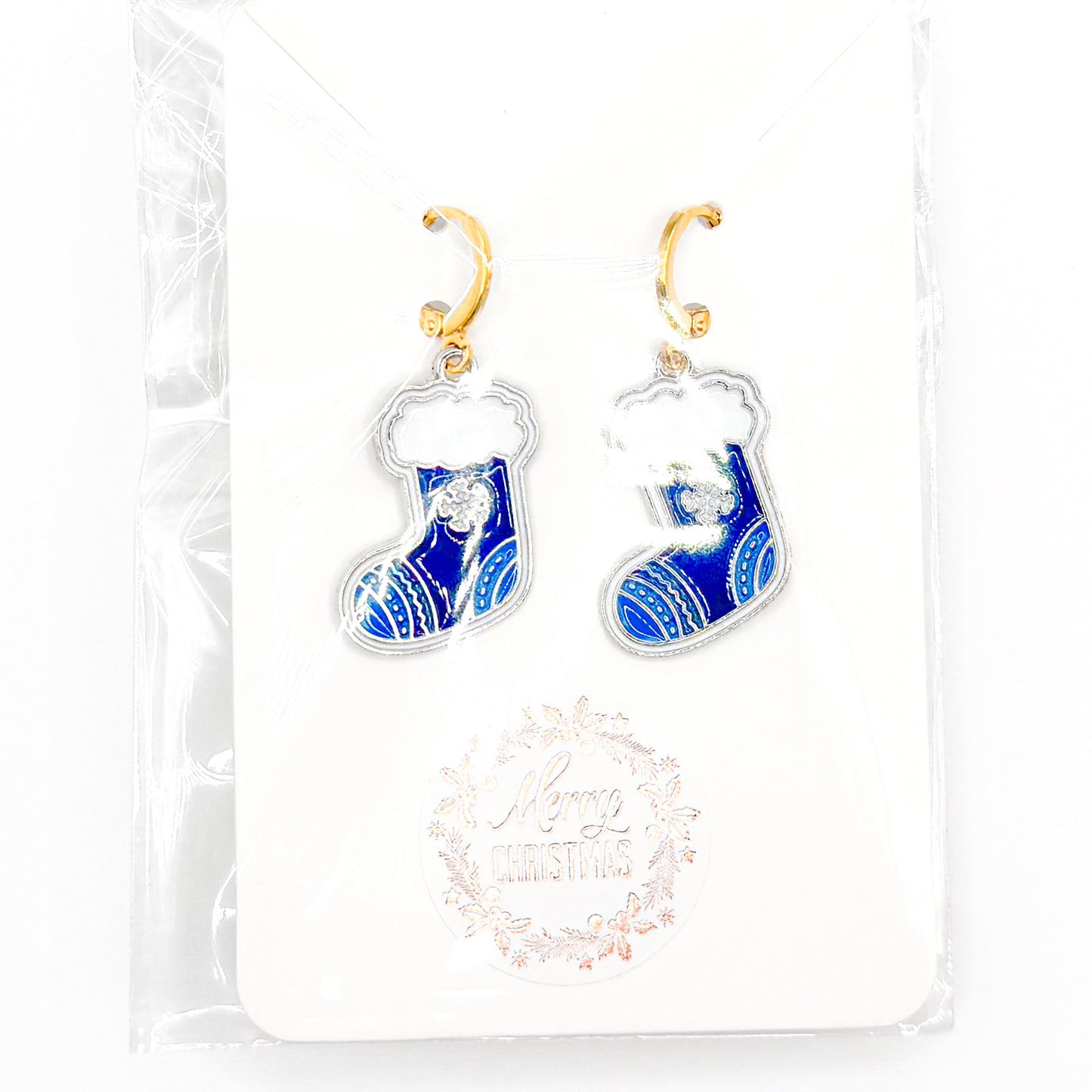 Blue Stockings Huggie Earrings