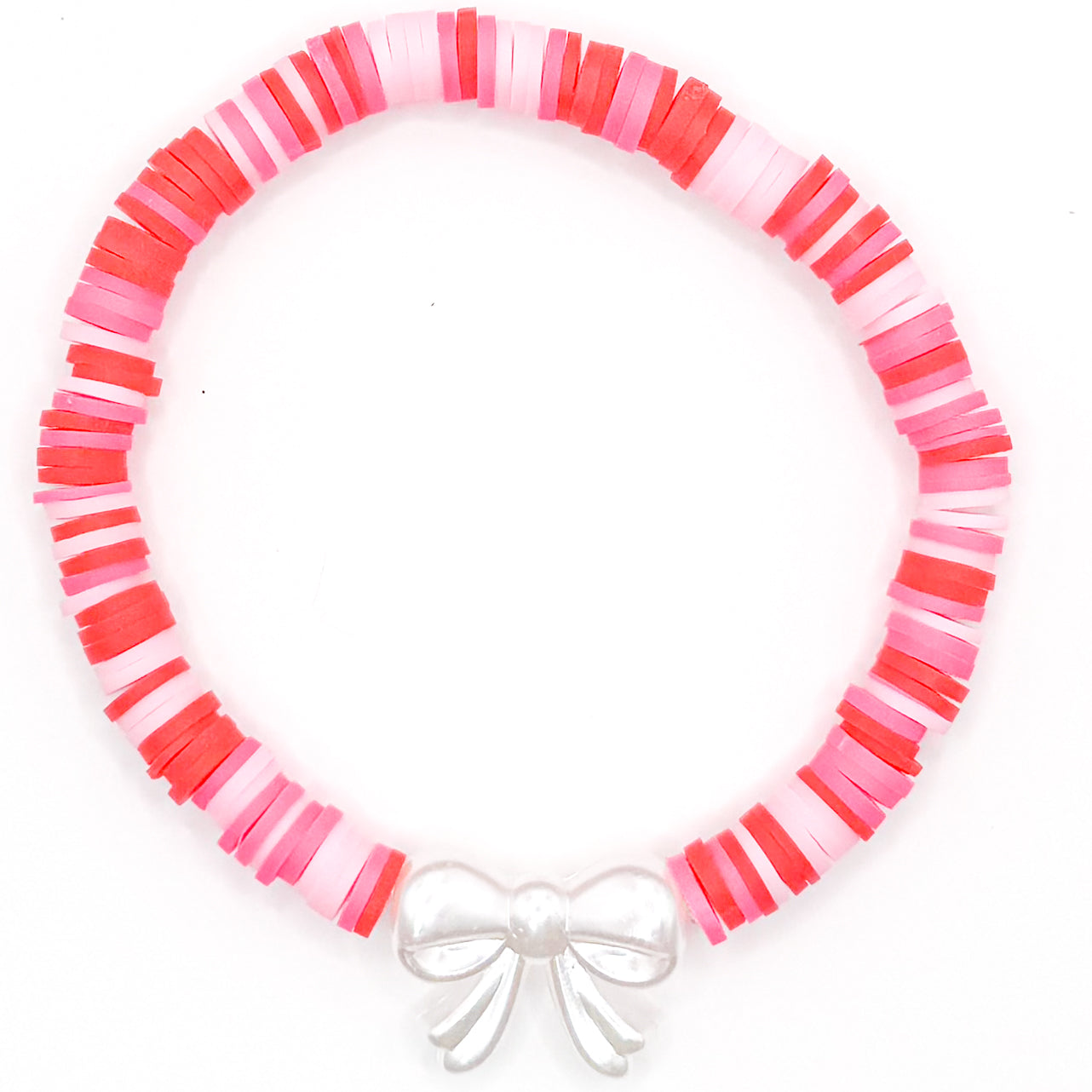 Holiday Bow Clay Beaded Bracelet