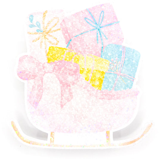 Pink Santa's Sleigh Holographic Sticker