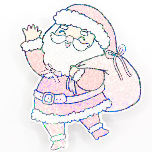 Pink Santa Holographic Sticker
