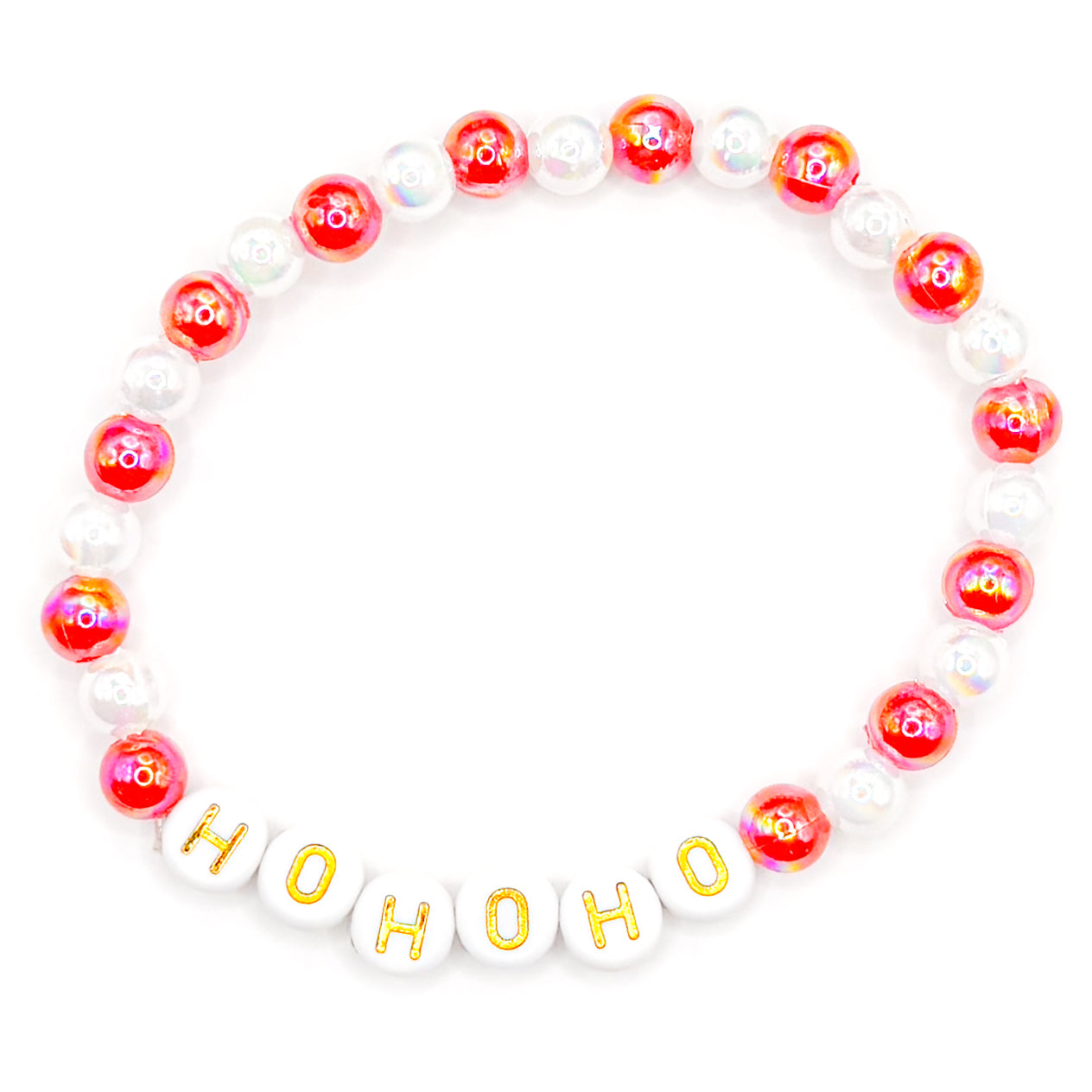 Red and white "HoHoHo" Beaded Bracelet
