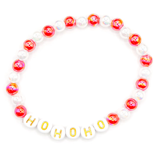 Red and white "HoHoHo" Beaded Bracelet