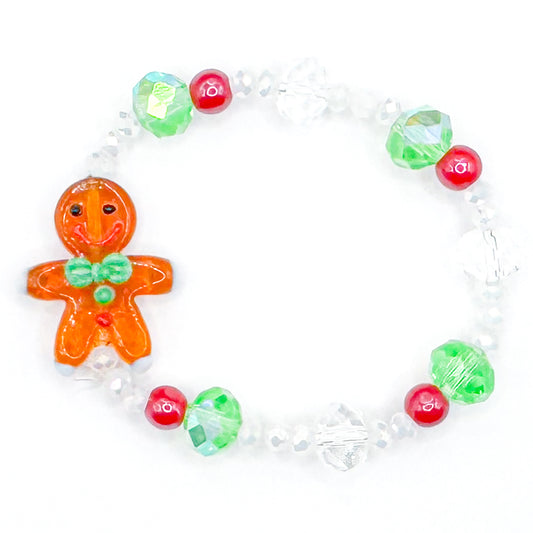 Holiday Gingerbread Man Glass Beaded Bracelet