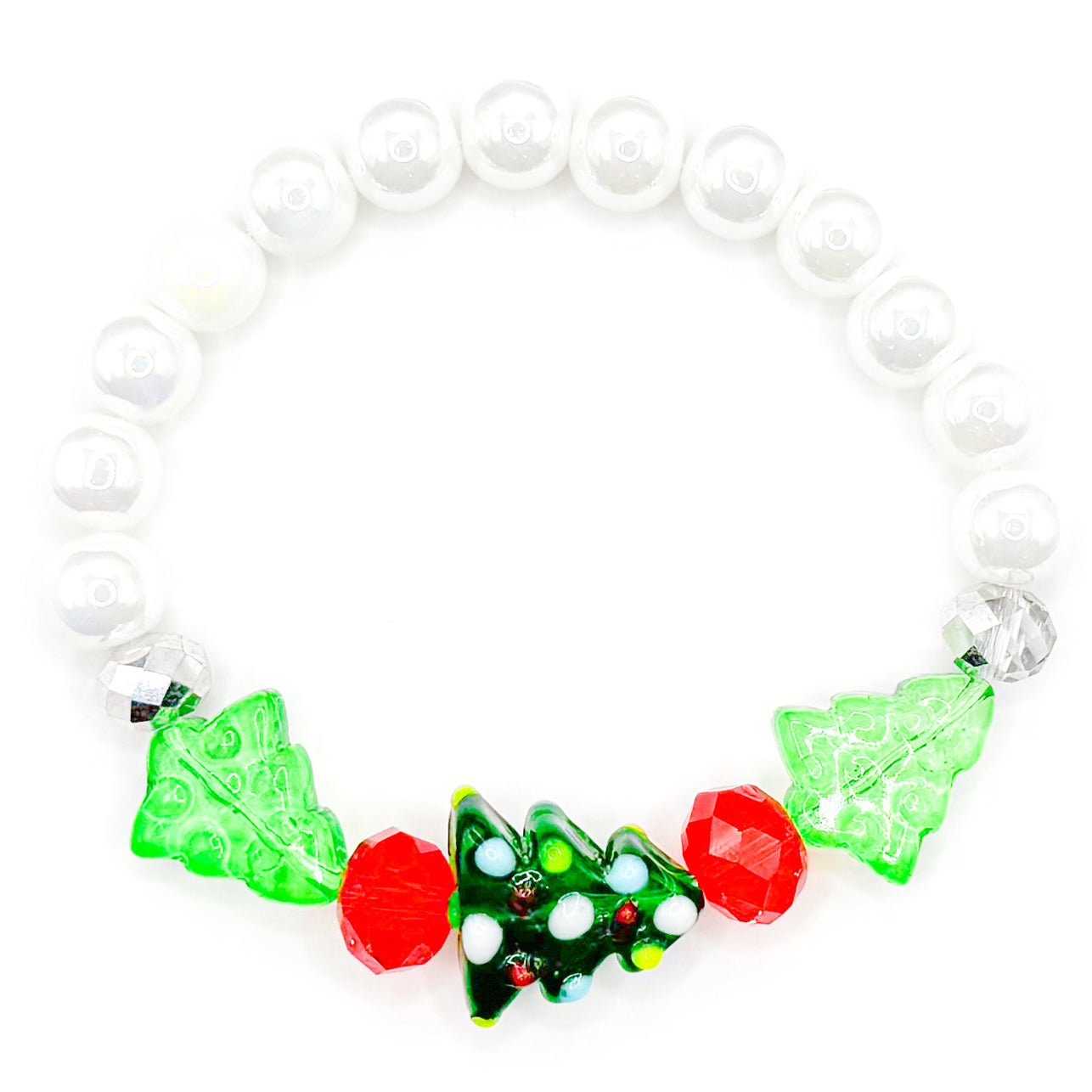 Christmas Tree Pearls Glass Beaded Bracelet