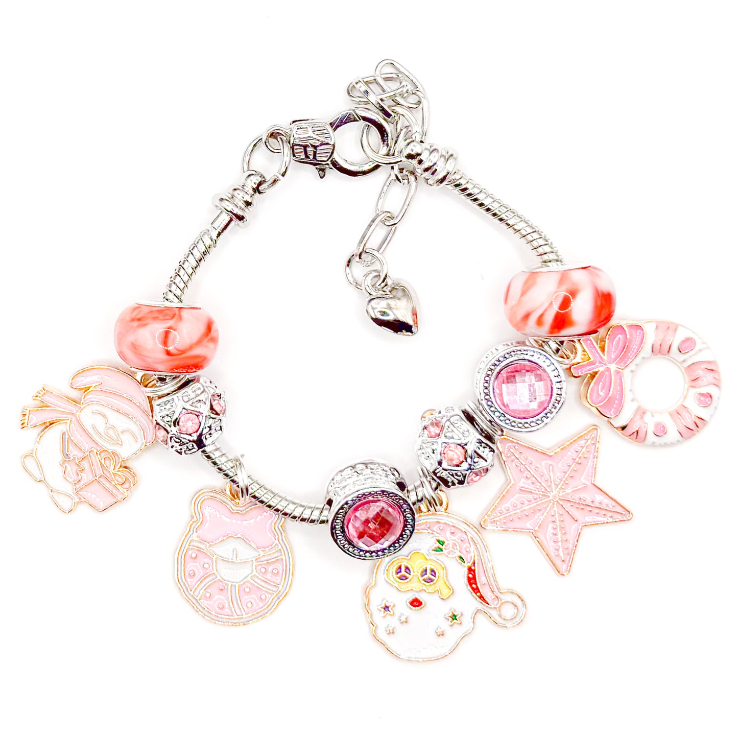 Preppy Pink Christmas European Charm Bracelet