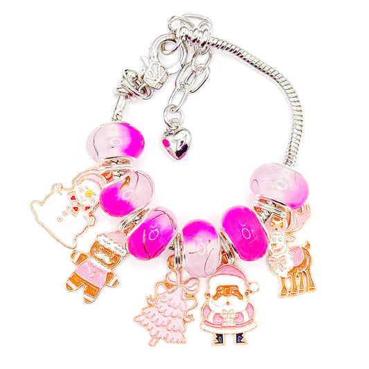 Extra Pink Christmas European Charm Bracelet