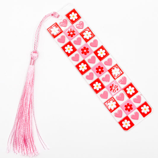 Preppy Flower Hearts Acrylic Bookmark