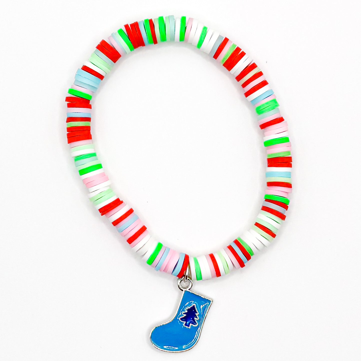 Preppy Christmas Stocking Clay Beaded Bracelet