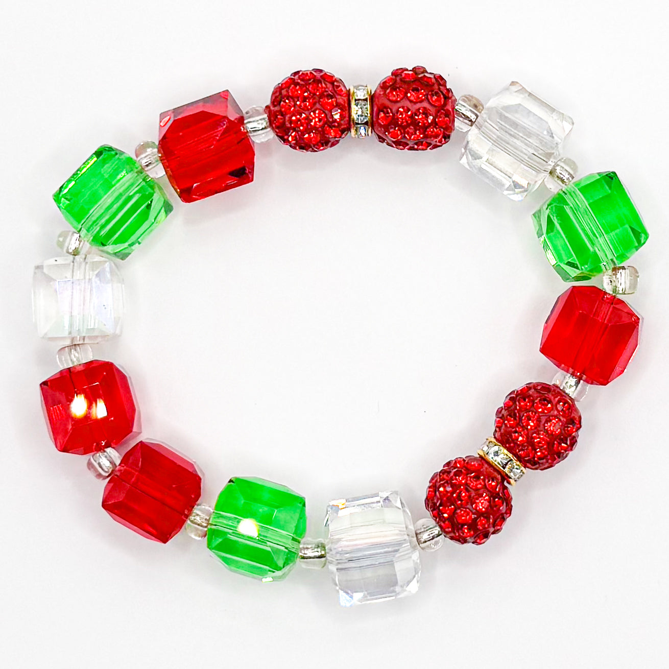 Christmas Blocks Glass Beaded Bracelet