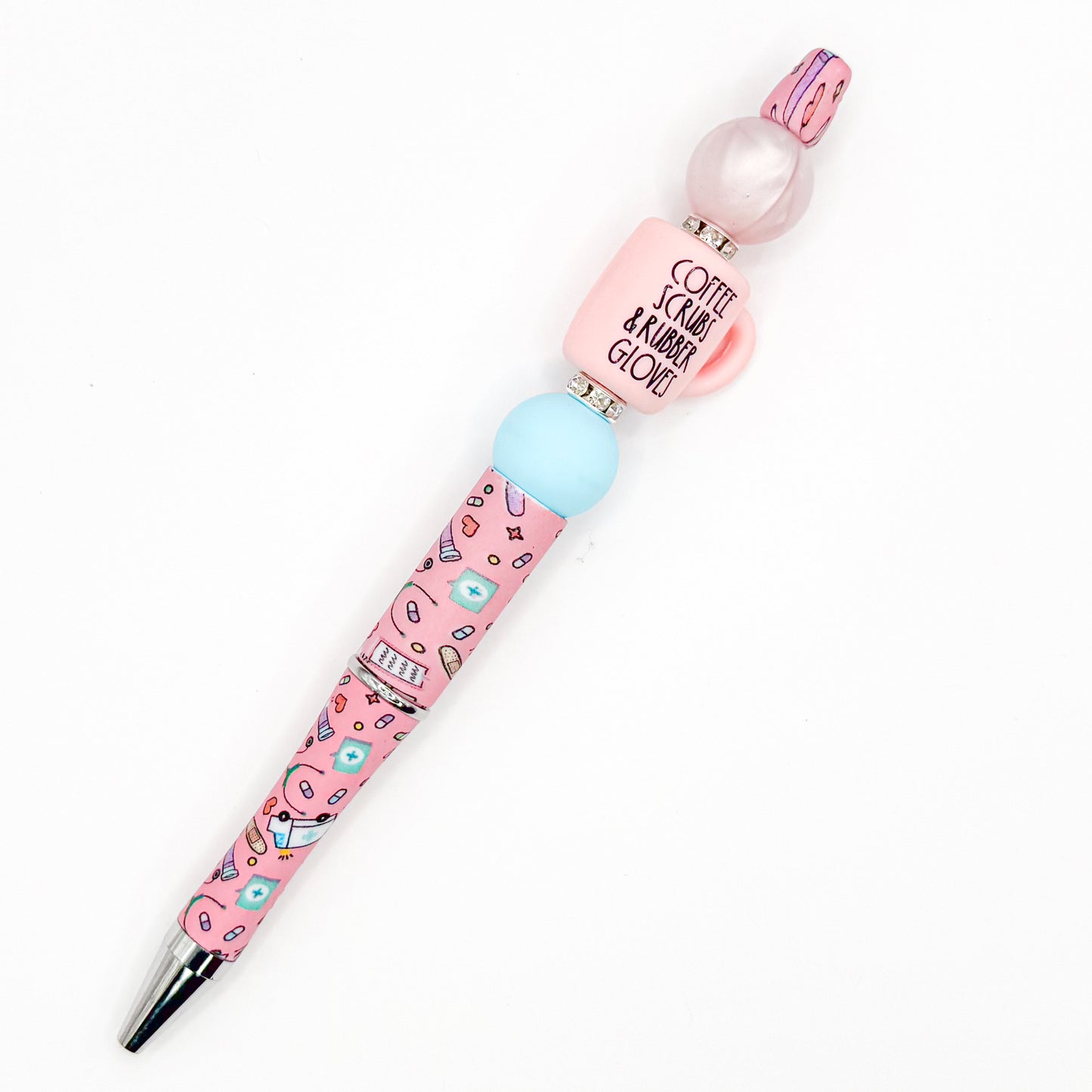 Pink Coffee, Scrubs & Rubber Gloves Nurse Charm Pen