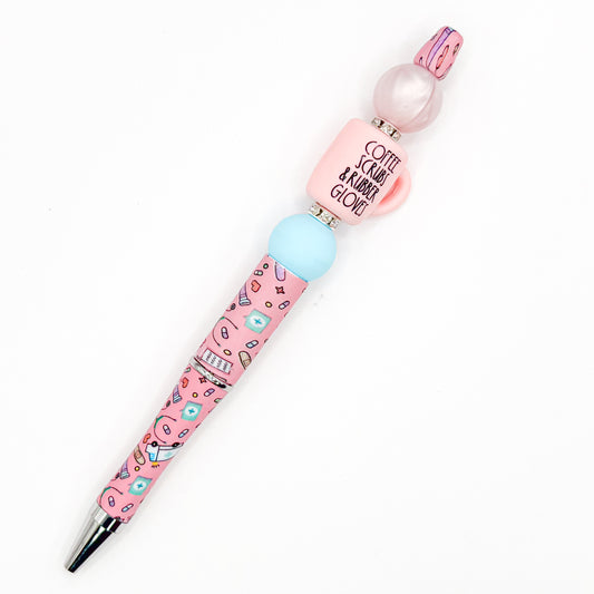 Pink Coffee, Scrubs & Rubber Gloves Nurse Charm Pen