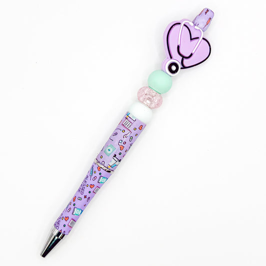 Purple Nurse Heart Charm Pen