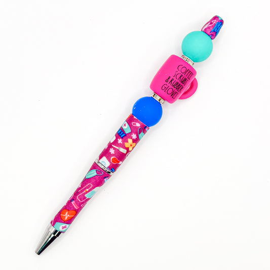 Dark Pink Coffee, Scrubs & Rubber Gloves Nurse Charm Pen