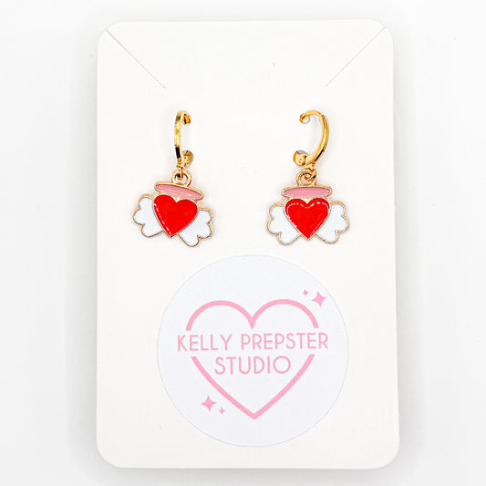 Flying Hearts Huggie Earrings
