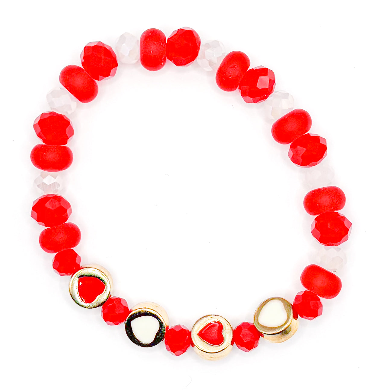 Preppy Metal Hearts Glass Beaded Bracelet