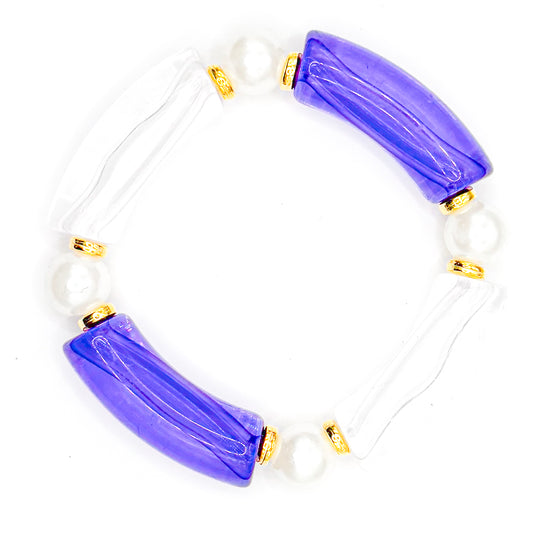 Purple and Clear Preppy Stacker Beaded Bracelet