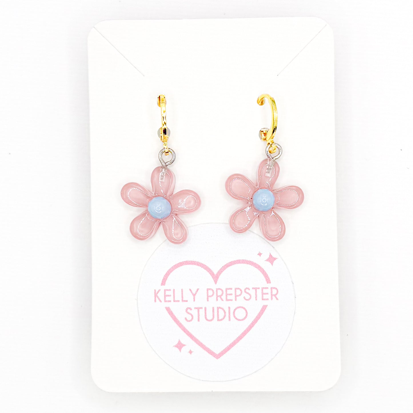 Pink Groovy Flowers Huggie Earrings