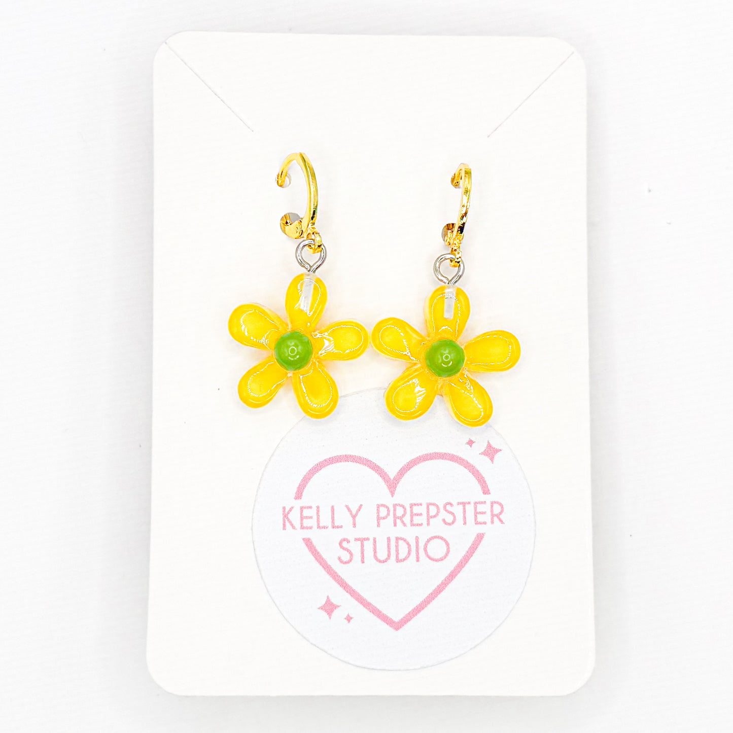 Yellow Groovy Flowers Huggie Earrings