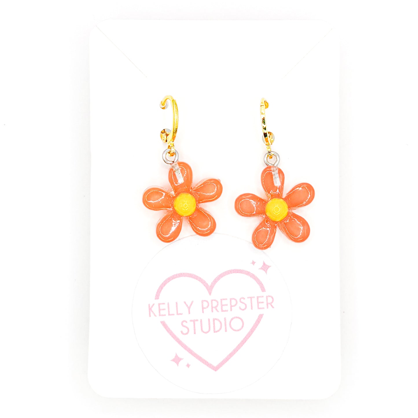 Orange Groovy Flowers Huggie Earrings