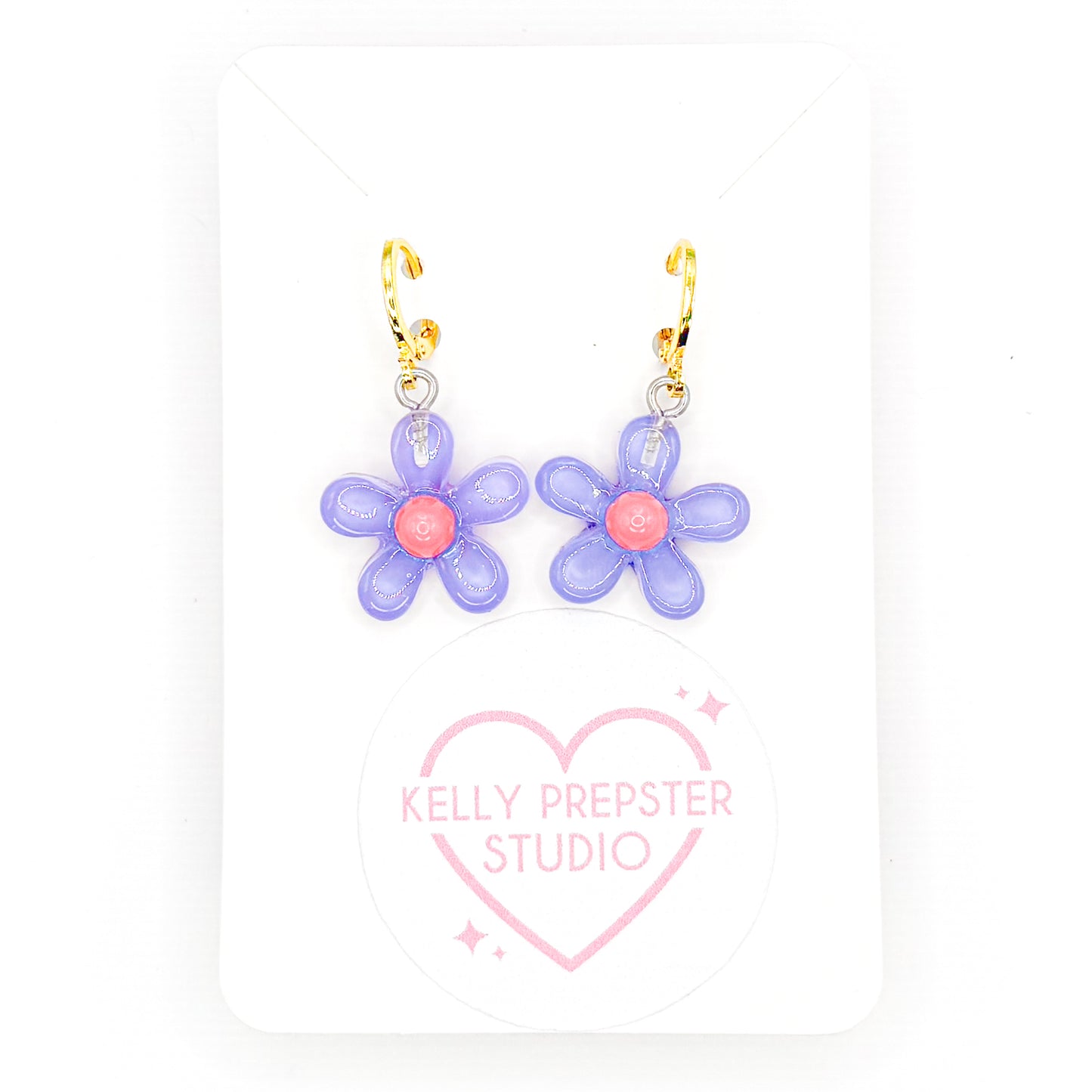 Purple Groovy Flowers Huggie Earrings