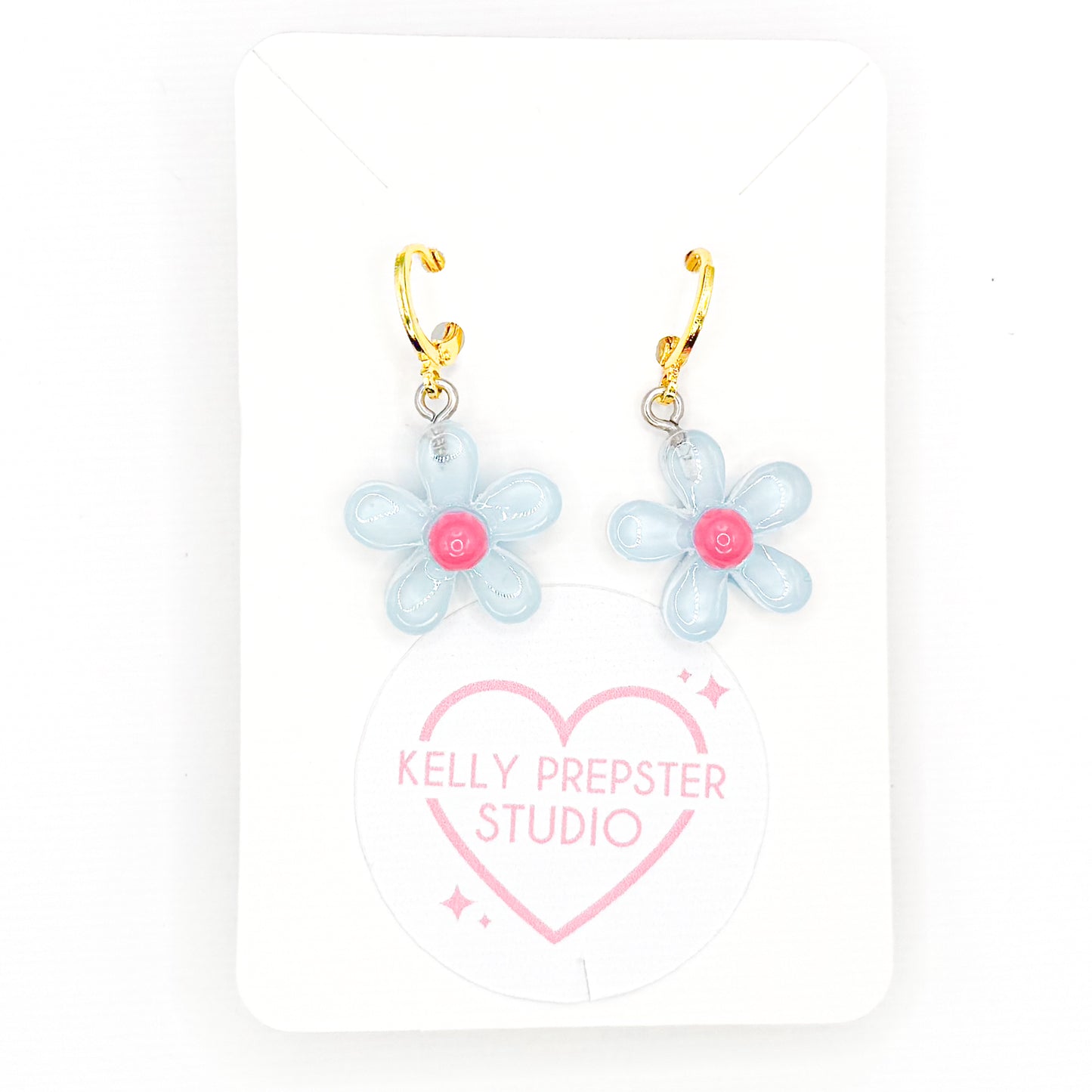 Blue Groovy Flowers Huggie Earrings