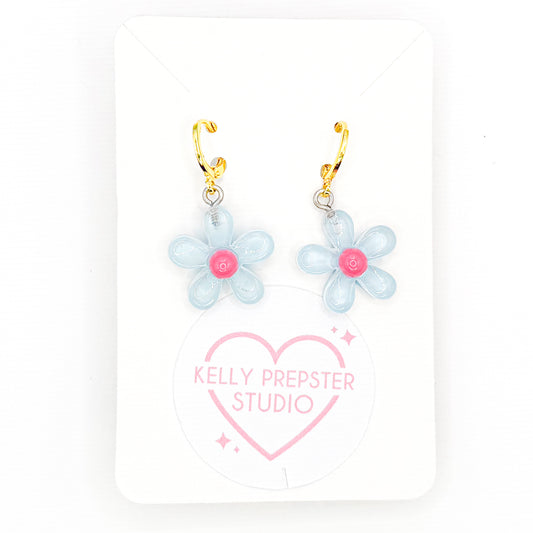 Blue Groovy Flowers Huggie Earrings