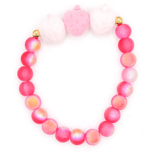 Pink Felt Strawberries Glass Beaded Bracelet