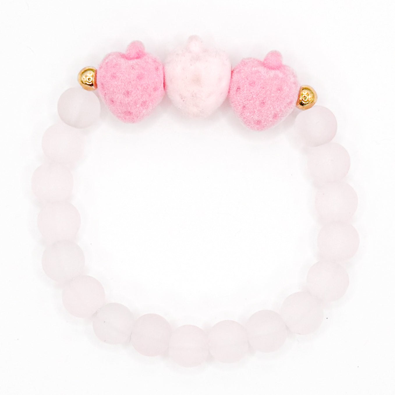 Pastel Pink Felt Strawberries Glass Beaded Bracelet