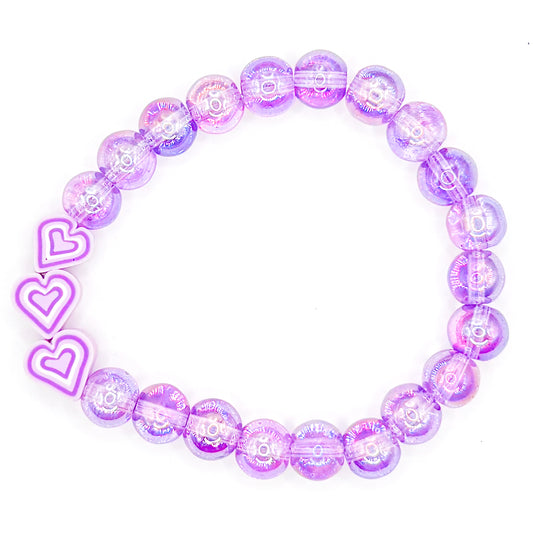 Purple Glass Hearts Beaded Bracelet