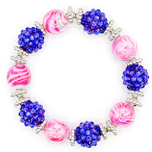 Pink and Purple Glitter Beaded Bracelet