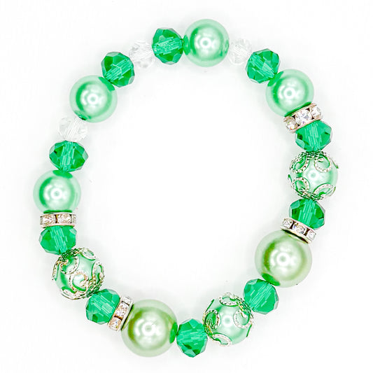 Elegant Green Pearls Glass Beaded Bracelet