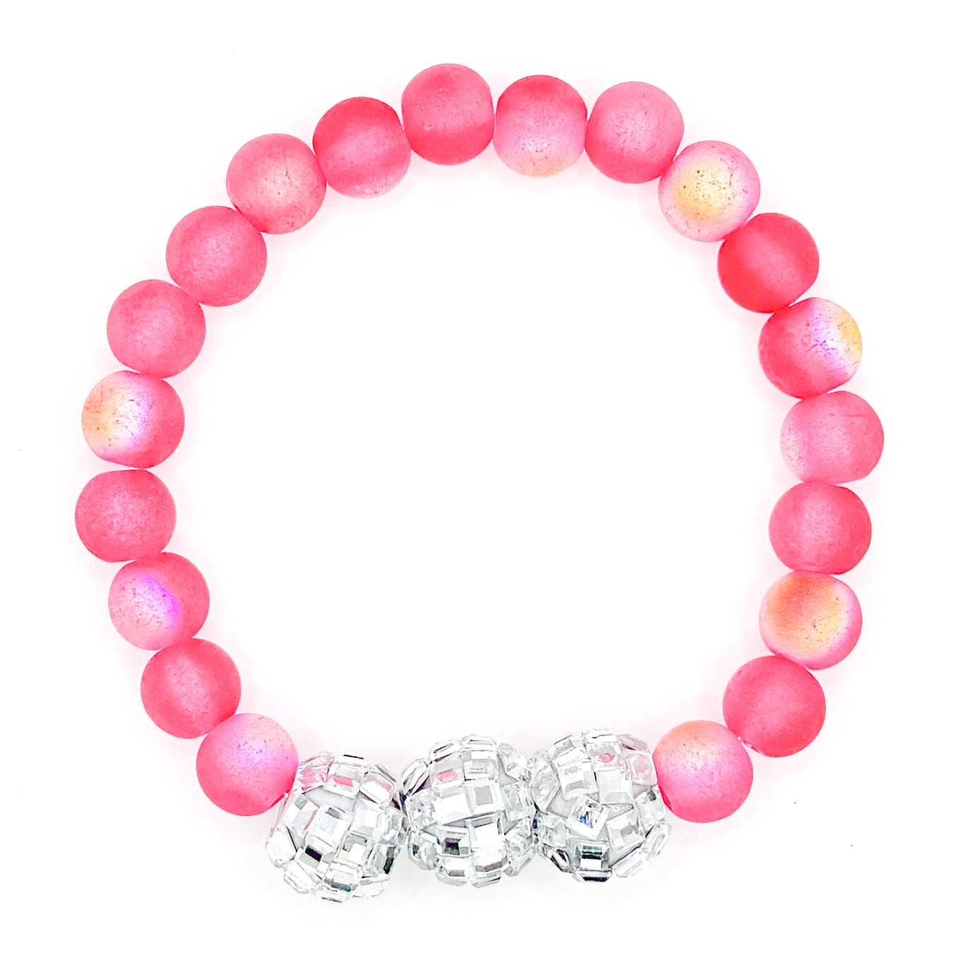 Hot Pink Disco Glass Beaded Bracelet