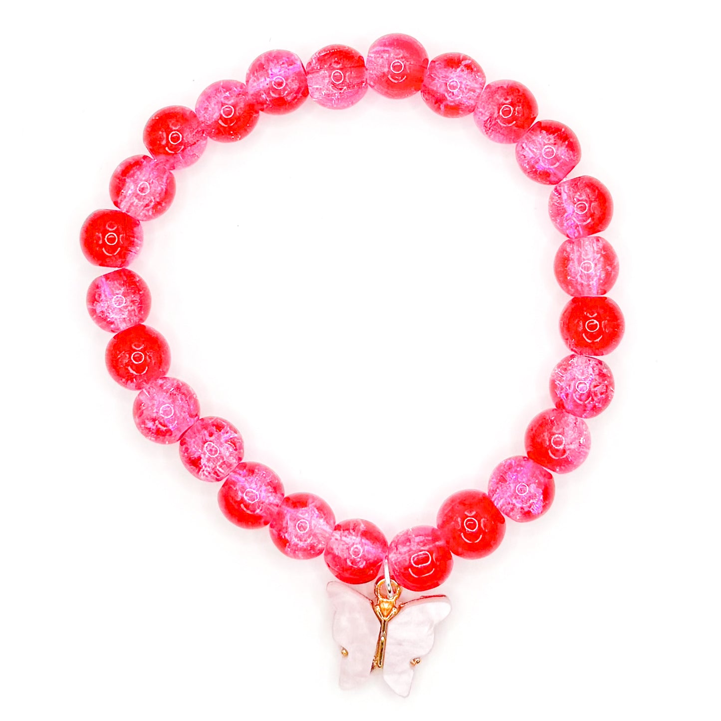 Hot Pink Butterfly Glass Beaded Bracelet