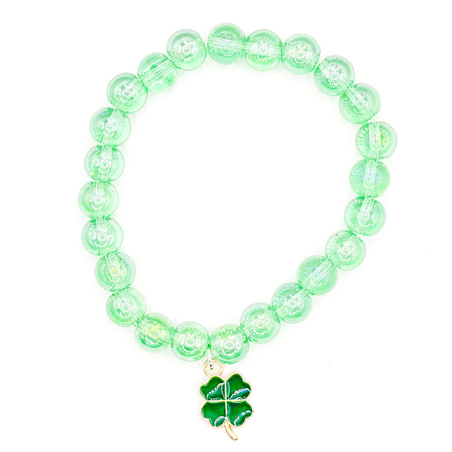 Dark Green Shamrock Glass Beaded Bracelet