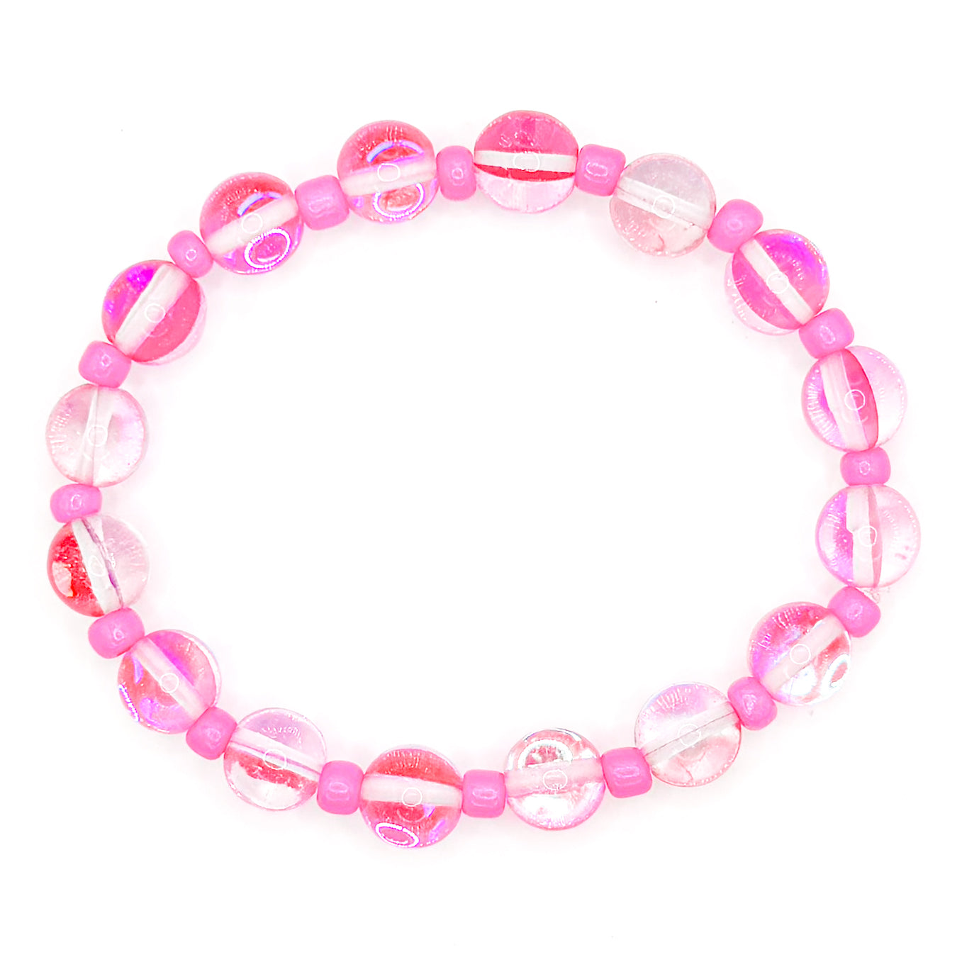 Holographic Pink Glass Beaded Bracelet