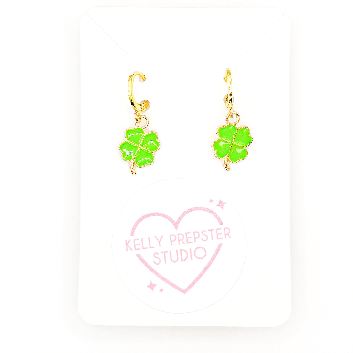 Lime Green Shamrock Huggie Earrings