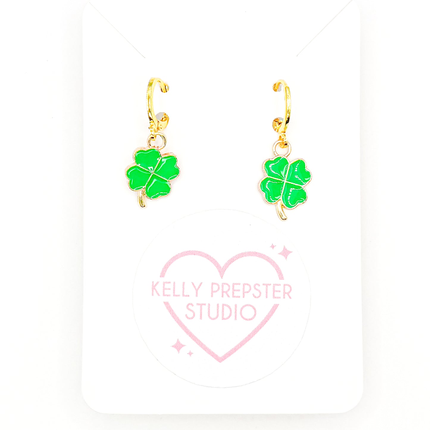 Green Clover Huggie Earrings