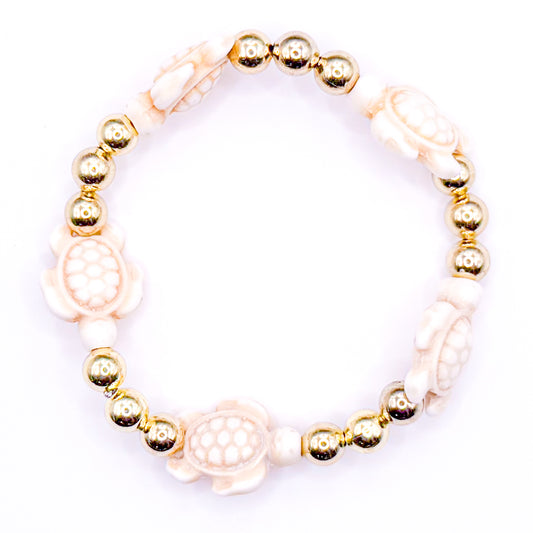Gold Pearl Turtle Beaded Bracelet