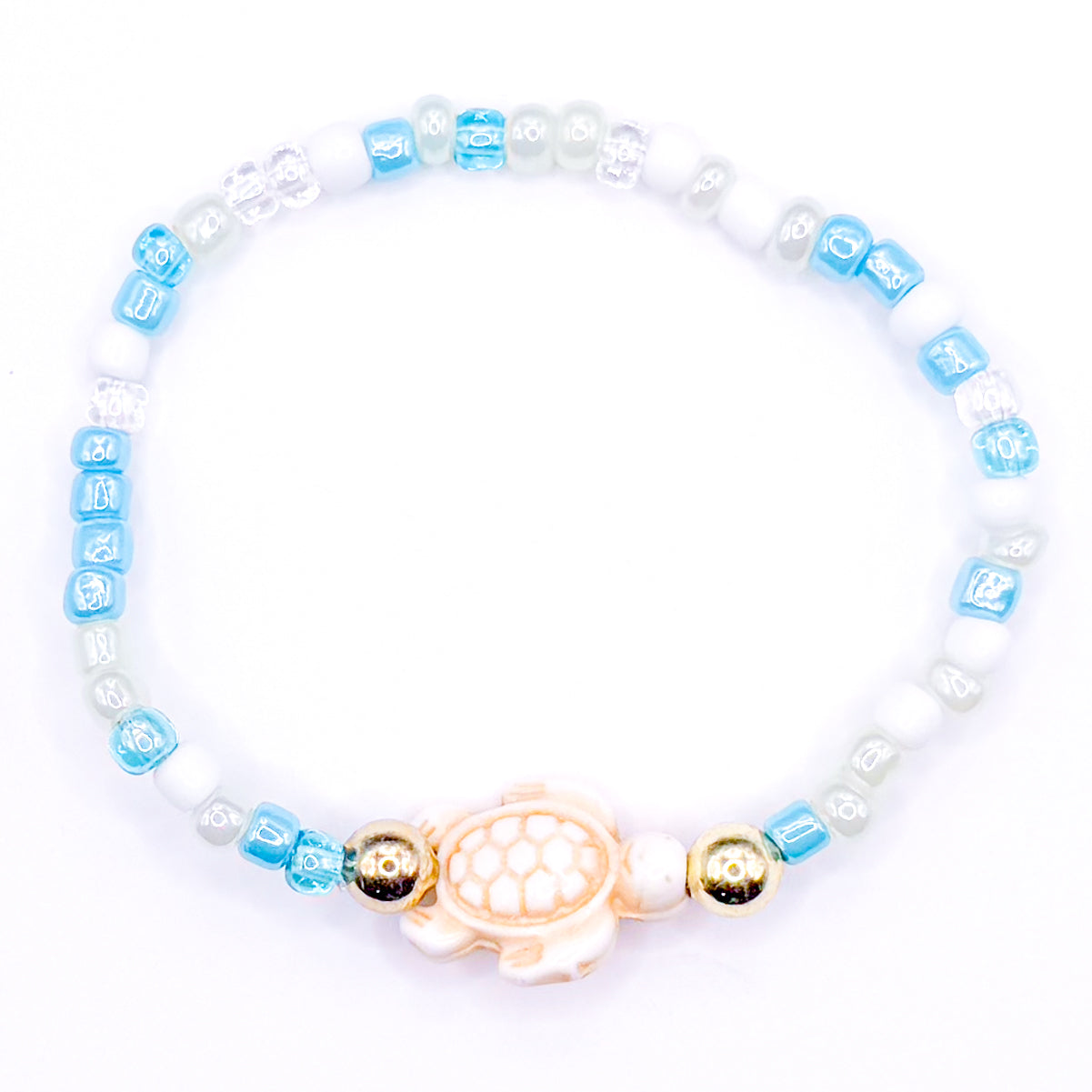 Ocean Waves Turtle Seed Beaded Bracelet