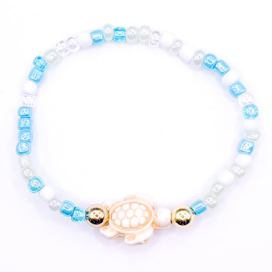 Ocean Waves Turtle Seed Beaded Bracelet