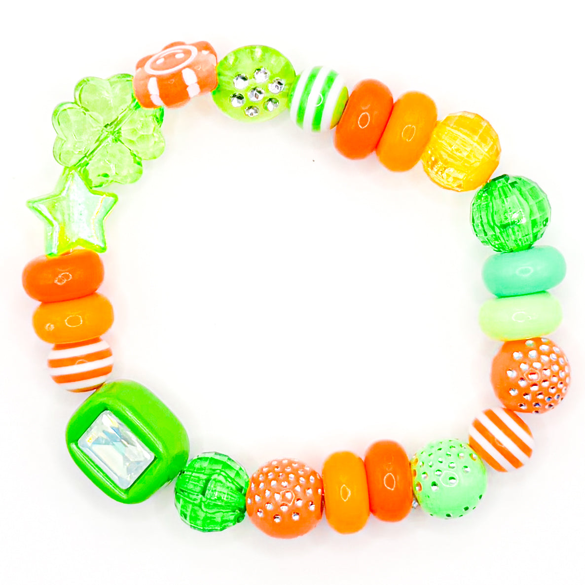 Orange and Green Preppy Gem Beaded Bracelet