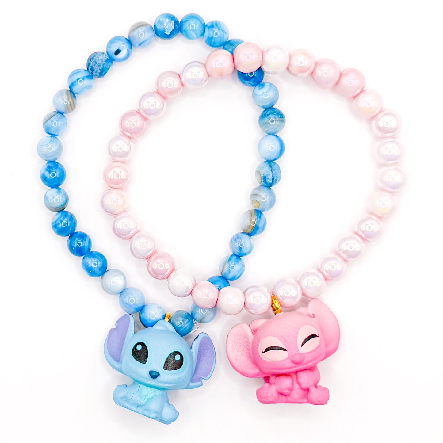Blue and Pink Love Glass Beaded Bracelets