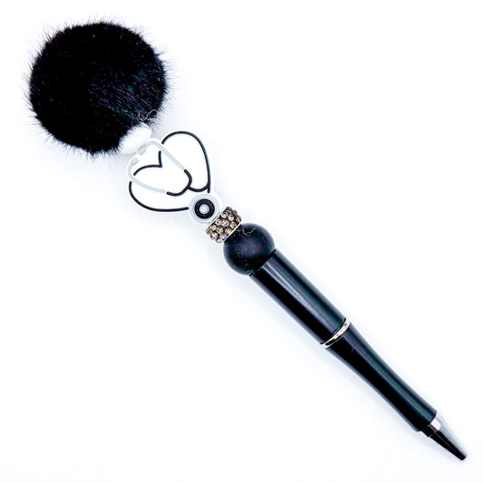 White Heart Fluffy Charm Pen