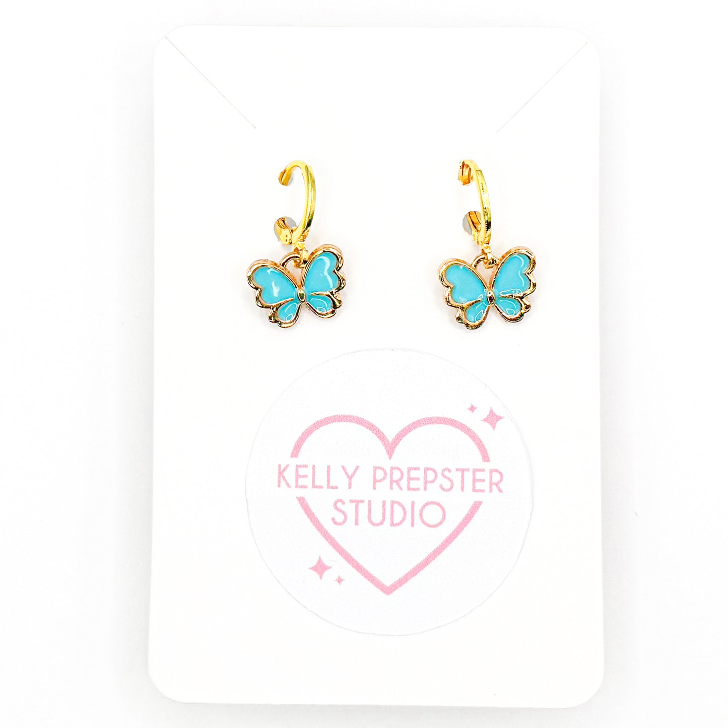 Blue Butterfly Huggie Earrings