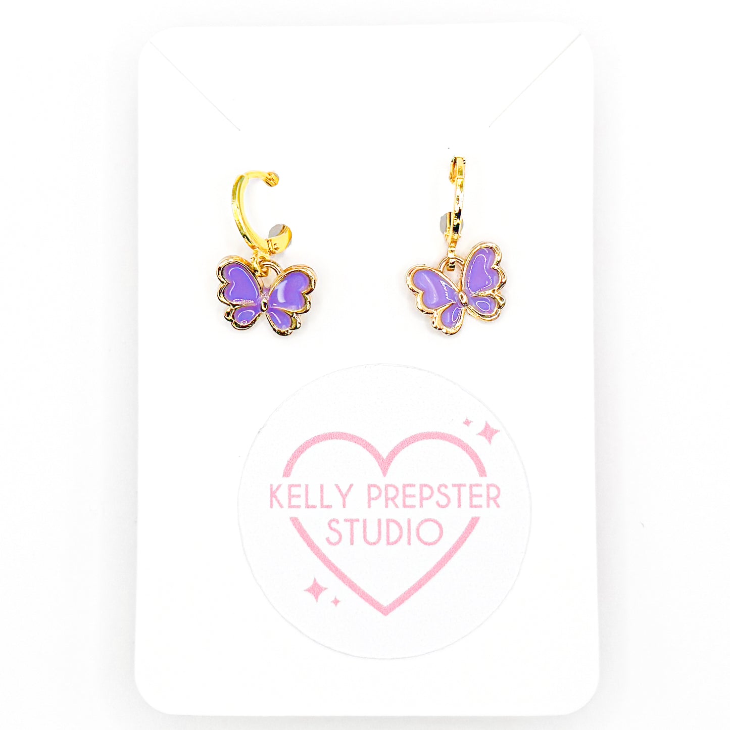 Purple Butterfly Huggie Earrings