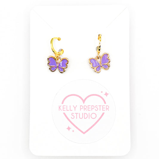 Purple Butterfly Huggie Earrings