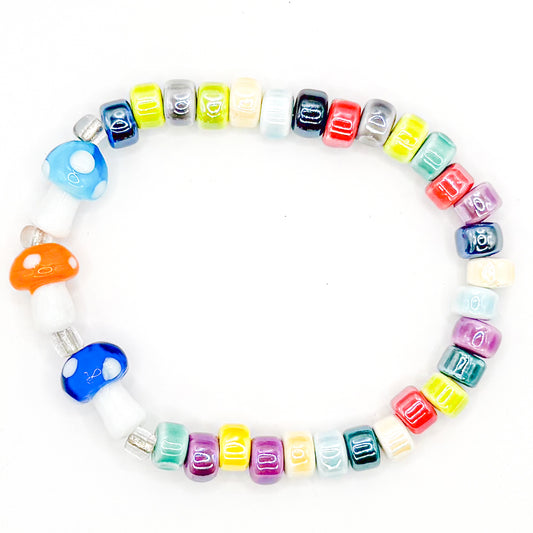 Pastel Mushroom Glass Beaded Bracelet