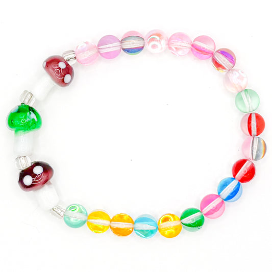 Shiny Mushroom Glass Beaded Bracelet