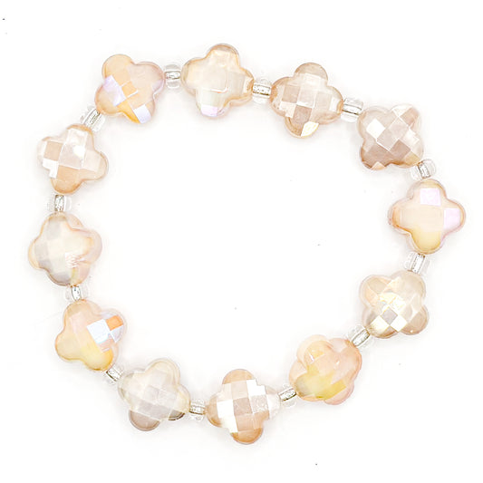 Tan Preppy Sparkle Glass Beaded Bracelet