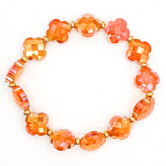 Orange Preppy Sparkle Glass Beaded Bracelet